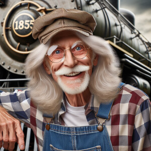 Funny and crazy caricature of a 95 year old American grandpa, ch...