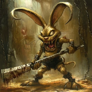 A monstrous Buggs Bunny with elongated ears that resemble twiste...