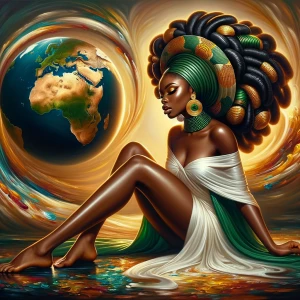 dmt art Digital glossy oil painting with warm colors from profil...