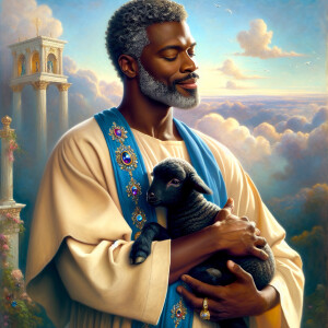 Oil painting of an African-American man resembling Jesus Christ,...