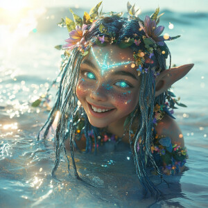 adorable happy female elf fairy water trolls with sparkling univ...