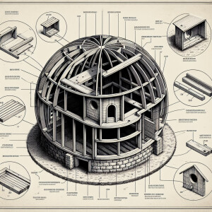 informational structural diagram of how to build an oval birdhou...