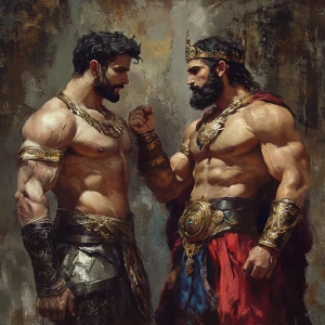 The muscular hairy prince and the king were showing off to each...