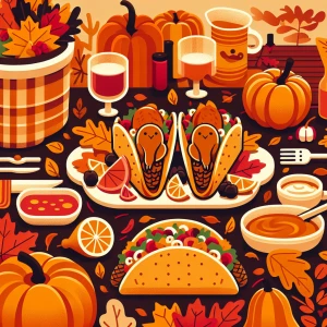 Create an image of turkey tacos with a Thanksgiving theme, featu...