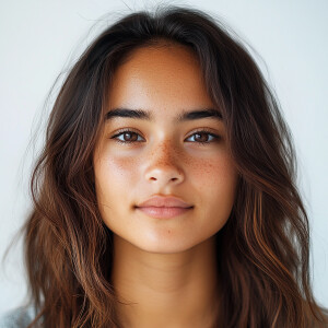 Create an image of a cute 20-year-old Hawaiian-Californian woman...