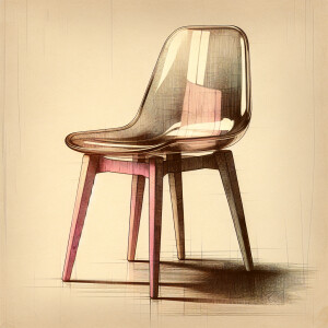 Design a modern chair featuring a transparent glass backrest and...