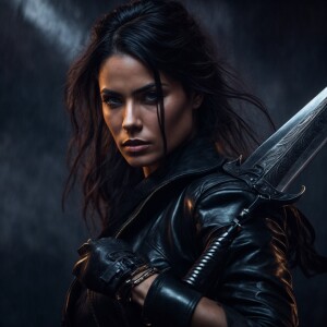 Powerful female warrior, strong but beautiful, engaging eyes, th...