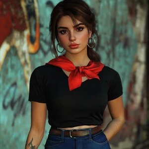 Lucia from GTA, not a pretty girl with brown hair, thick eyebrow...