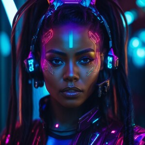 Create a visually captivating cyberpunk art piece that beautiful...