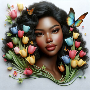 3D face of a light skin african-American beautiful woman with br...