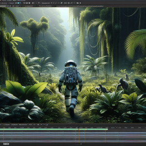 "Astronaut in a Jungle" by Syd Mead, (8k, RAW photo, best qualit...