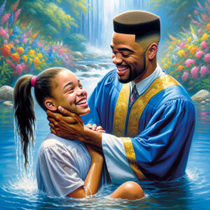 An oil painting of a light-skinned African-American pastor with...
