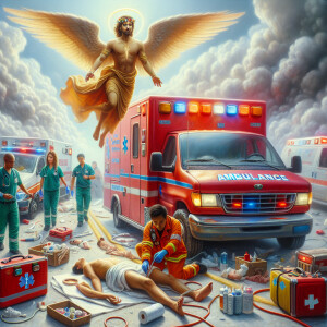 Create a realistic 3D oil painting depicting a scene of emergenc...