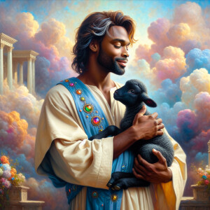 Oil painting of an African-American man resembling Jesus Christ,...