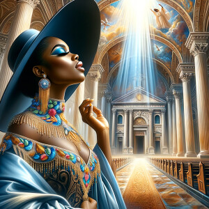 Create an airbrush oil painting of an African American woman wit...