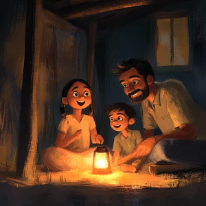 A young Indian village girl excitedly shares an idea with her fa...