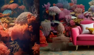 Envision a dreamy underwater scene, with vibrant coral reefs and...