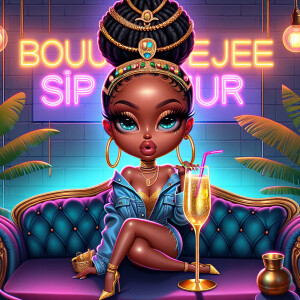 A chibi-style hyper realistic pop art Jamaican goddess oversized...