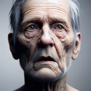 Generate a hyper-realistic portrait of an elderly man with a bla...