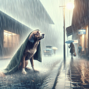 Dog under rain