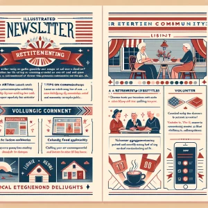 Design an illustrated newsletter template catered to a retiremen...