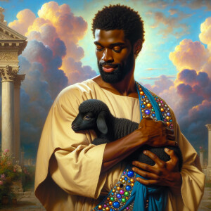 Oil painting of an African-American man resembling Jesus Christ,...