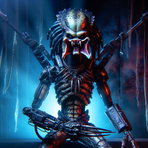 Chucky  in the style of Yautja's (Hunter Predator),ultra-detaile...