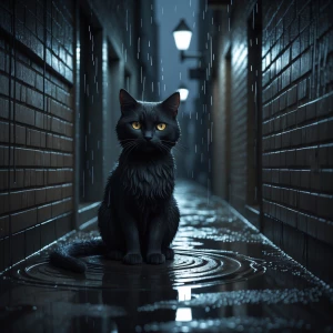 Create a realistic 3D image of a sleek black cat named Luna with...
