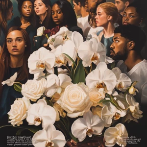 "Generate an image of a mixed bouquet featuring white roses and...