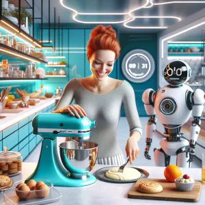 Design a photorealistic image depicting a futuristic kitchen wit...