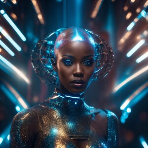 Create a computer-generated holographic image of a futuristic ba...