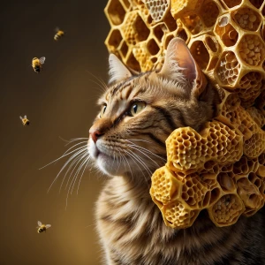 Depict the intricate interior of a beehive, showing honey bees b...