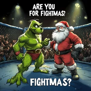 Grinch and Santa Claus are fighting in the octagon. The Grinch m...
