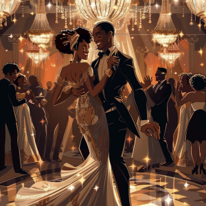 Create a detailed cartoon illustration of a glamorous Afrocentri...