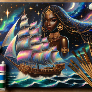 Craft a high-quality acrylic painting depicting an elegant Afric...