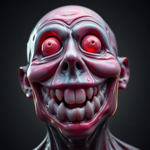 Bizarre  gelatinous smile now cry later mask, electrifying, ultr...