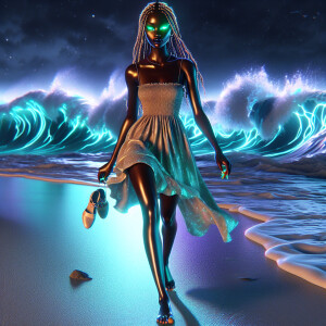 3D image of a beautiful night at the beach. There are elements i...