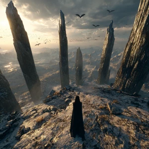 Ultra-realistic cinematic scene atop Mount Vharos, the highest w...