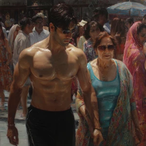 HyperRealisic  painting,a muscular beefy criminal kashmiri son i...