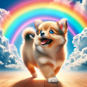 A cute little dog playing with rainbow