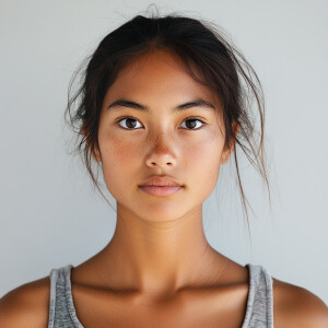 Portrait of a 21-year-old Hawaiian woman with a cute expression,...