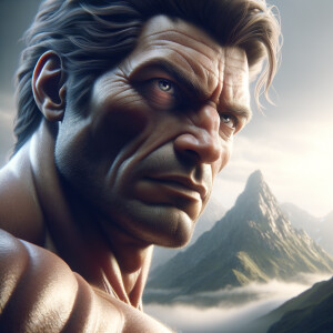 /imagine prompt:A hyper ultra photorealistic close-up of Hercules, showing his full body with a focus on detailed facial expressions, standing in a heroic pose. His muscles are defined and glistening, with a backdrop of a misty Mount Olympus. The close-up allows for a detailed view of his determined face, while still capturing his entire physique against the mythical landscape. Created Using: extreme detail in facial texture, focused lighting on face, depth of field blurring the background slightly, high resolution, naturalistic skin tones, dynamic contrast, rich color palette, glibatree prompt, sharp focus on facial expressions --ar 9:16