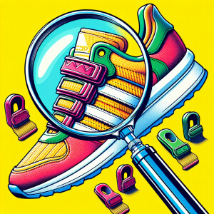 Adidas sneaker with three stripes and comic book style hook and...