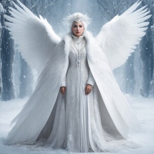 Create an image of a divine white owl goddess adorned in an eleg...