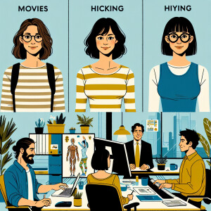 A work team comprised of four people who work in an office toget...