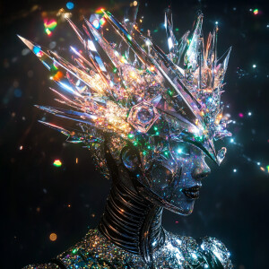 A powerful and ethereal female deity of war crafted from vibrant...