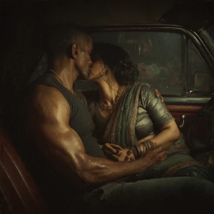 Hyperrealism, photo painting .a  indian criminal sweaty muscular...