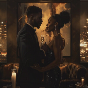 Create an image portraying an African American couple embodying...