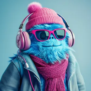 ChillGuy, a playful and inventive blue monster character wearing...