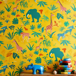 Картинка с детскими обоями с рисунками африканских животныж